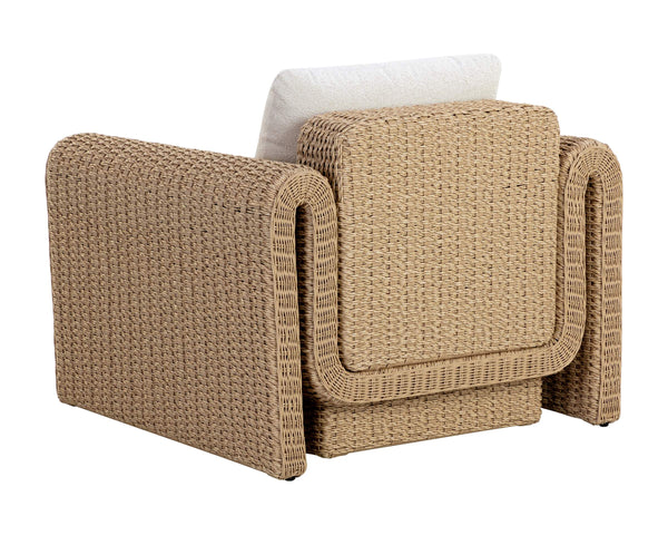 Sunpan Tibi Handwoven Wicker Lounge Chair with Boucle Cushion for Indoor Outdoor Living 111679V