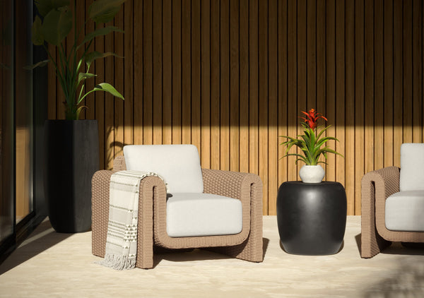 Sunpan Tibi Handwoven Wicker Lounge Chair with Boucle Cushion for Indoor Outdoor Living 111679V