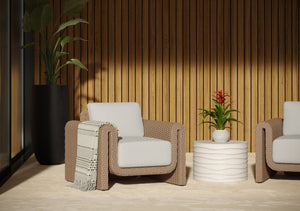 Sunpan Tibi Handwoven Wicker Lounge Chair with Boucle Cushion for Indoor Outdoor Living 111679V