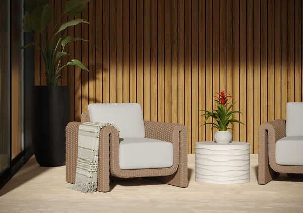 Sunpan Tibi Handwoven Wicker Lounge Chair with Boucle Cushion for Indoor Outdoor Living 111679V