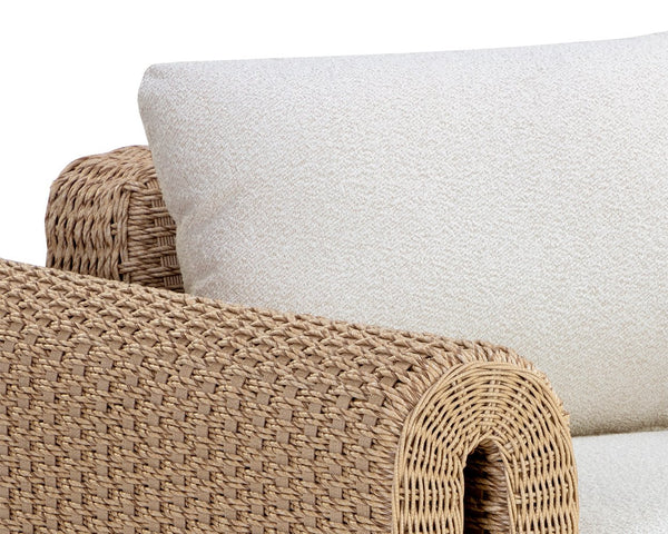 Sunpan Tibi Handwoven Wicker Lounge Chair with Boucle Cushion for Indoor Outdoor Living 111679V