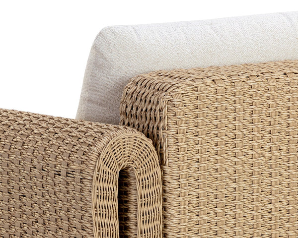 Sunpan Tibi Handwoven Wicker Lounge Chair with Boucle Cushion for Indoor Outdoor Living 111679V