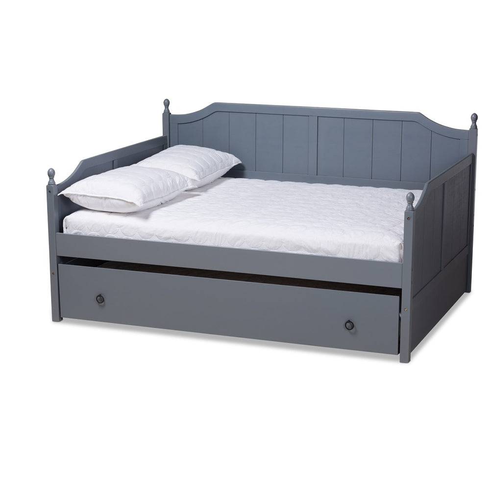 Baxton Studio Baxton Studio Millie Cottage Farmhouse Full Size Daybed with Twin Trundle for Stylish Comfort Grey MG0010-Grey-Daybed-Full