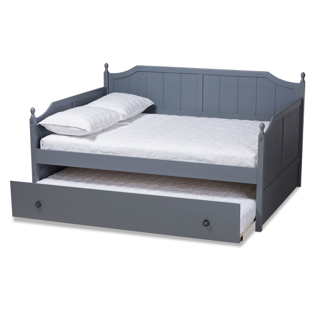 Baxton Studio Baxton Studio Millie Cottage Farmhouse Full Size Daybed with Twin Trundle for Stylish Comfort Grey MG0010-Grey-Daybed-Full
