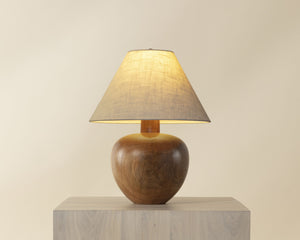 Sunpan Dira Handcrafted Acacia Wood Table Lamp with Linen Shade for Organic Modern Decor 111720