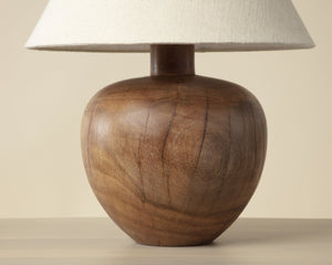 Sunpan Dira Handcrafted Acacia Wood Table Lamp with Linen Shade for Organic Modern Decor 111720