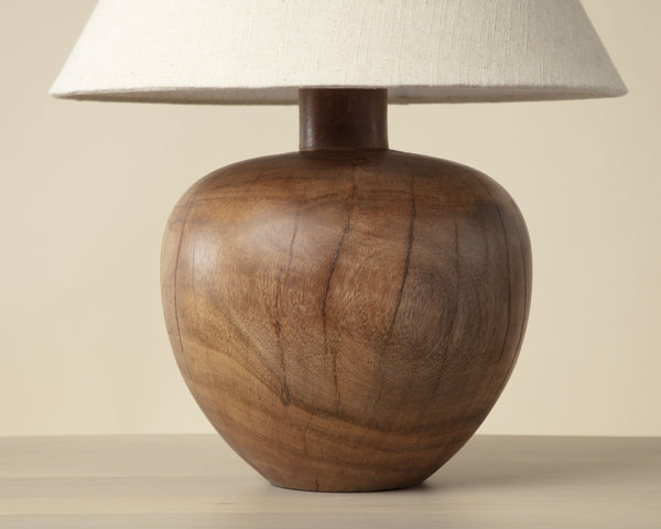 Sunpan Dira Handcrafted Acacia Wood Table Lamp with Linen Shade for Organic Modern Decor 111720