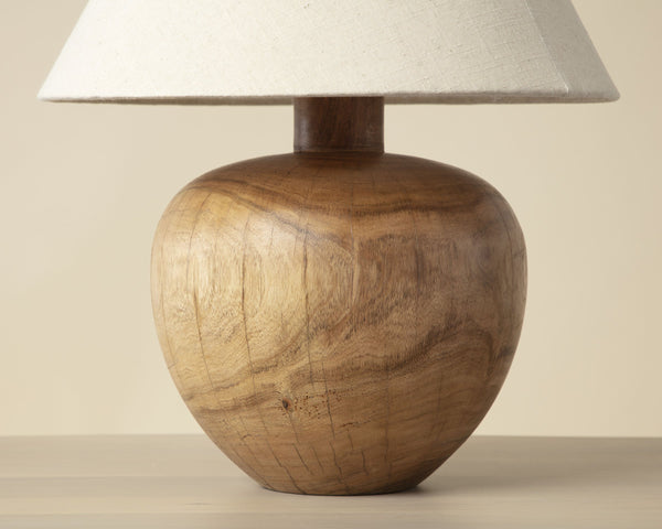 Sunpan Dira Handcrafted Acacia Wood Table Lamp with Linen Shade for Organic Modern Decor 111720