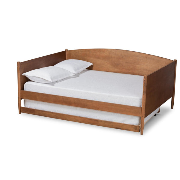 Baxton Studio Baxton Studio Veles Mid-Century Full Size Daybed with Trundle - Stylish Ash Walnut, Space-Saving Comfort MG0016-Ash Walnut-Full Daybed with Trundle