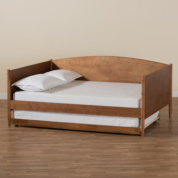 Baxton Studio Baxton Studio Veles Mid-Century Full Size Daybed with Trundle - Stylish Ash Walnut, Space-Saving Comfort MG0016-Ash Walnut-Full Daybed with Trundle