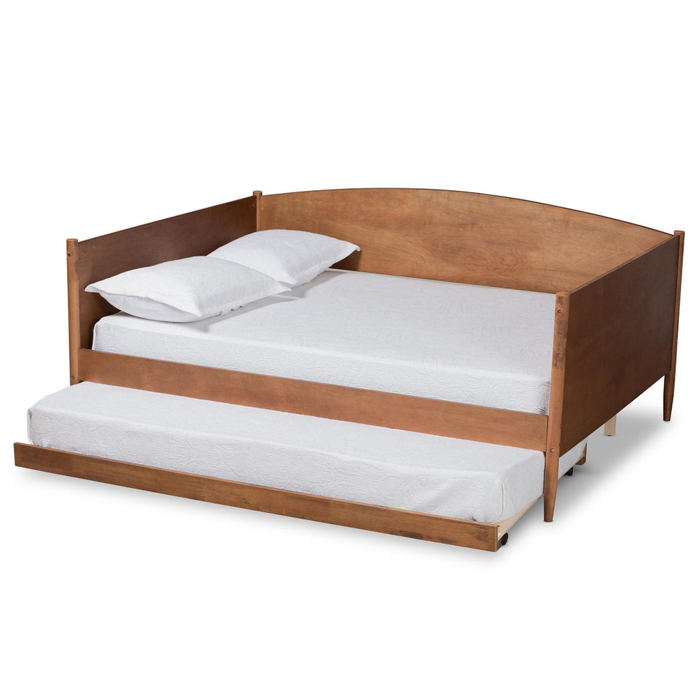 Baxton Studio Baxton Studio Veles Mid-Century Full Size Daybed with Trundle - Stylish Ash Walnut, Space-Saving Comfort MG0016-Ash Walnut-Full Daybed with Trundle