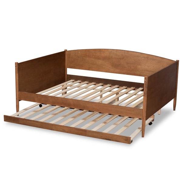 Baxton Studio Baxton Studio Veles Mid-Century Full Size Daybed with Trundle - Stylish Ash Walnut, Space-Saving Comfort MG0016-Ash Walnut-Full Daybed with Trundle