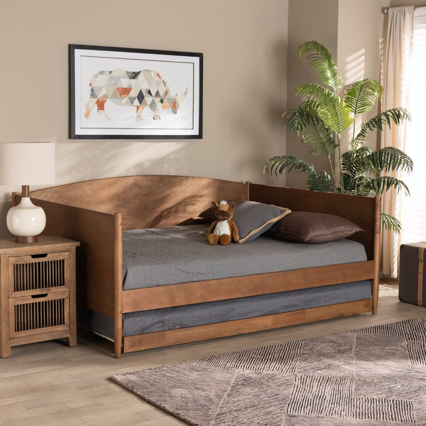 Baxton Studio Baxton Studio Veles Mid-Century Full Size Daybed with Trundle - Stylish Ash Walnut, Space-Saving Comfort MG0016-Ash Walnut-Full Daybed with Trundle