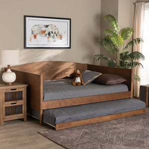 Baxton Studio Baxton Studio Veles Mid-Century Full Size Daybed with Trundle - Stylish Ash Walnut, Space-Saving Comfort MG0016-Ash Walnut-Full Daybed with Trundle