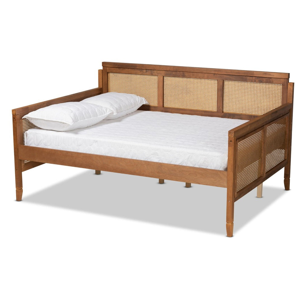 Baxton Studio Baxton Toveli Vintage French Daybed - Elegant Ash Walnut & Woven Rattan, Full Size Sleep & Style MG0015-Ash Walnut Rattan-Daybed-Full