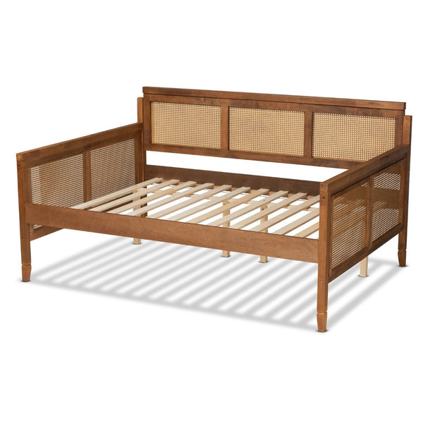 Baxton Studio Baxton Toveli Vintage French Daybed - Elegant Ash Walnut & Woven Rattan, Full Size Sleep & Style MG0015-Ash Walnut Rattan-Daybed-Full
