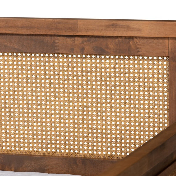 Baxton Studio Baxton Toveli Vintage French Daybed - Elegant Ash Walnut & Woven Rattan, Full Size Sleep & Style MG0015-Ash Walnut Rattan-Daybed-Full