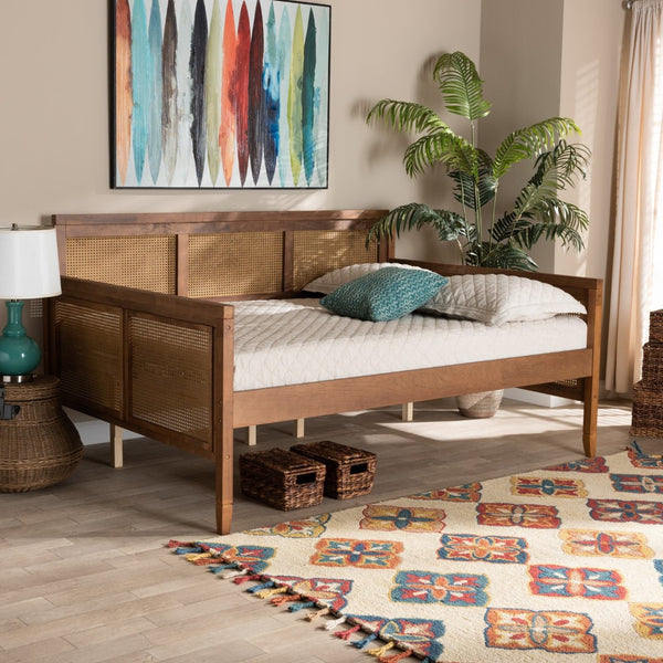 Baxton Studio Baxton Toveli Vintage French Daybed - Elegant Ash Walnut & Woven Rattan, Full Size Sleep & Style MG0015-Ash Walnut Rattan-Daybed-Full