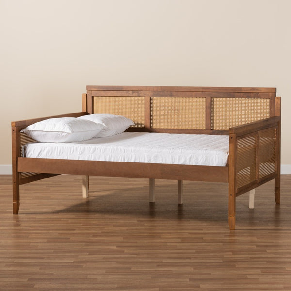 Baxton Studio Baxton Toveli Vintage French Daybed - Elegant Ash Walnut & Woven Rattan, Full Size Sleep & Style MG0015-Ash Walnut Rattan-Daybed-Full