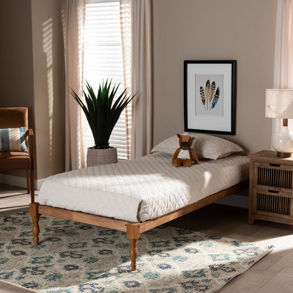 Baxton Studio Baxton Iseline Twin Size Platform Bed Frame in Walnut Brown - Modern Design with Durable Support MG0001-Ash Walnut-Twin
