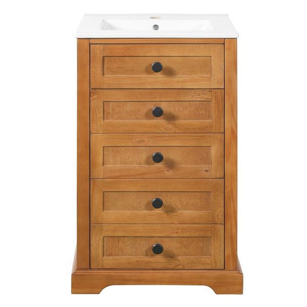 English Elm 20" Pine Wood Grain Bathroom Vanity with Ceramic Sink and Soft Close Cabinet Door N710P299454P
