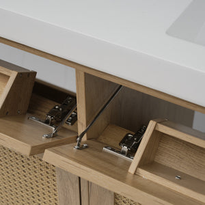 English Elm Christopher Knight Home® - 60 Inch Bathroom Vanity with Double Sinks SMC, Rattan Doors, Soft-Close Drawers, Stable Pine Legs Wood N817P296140N