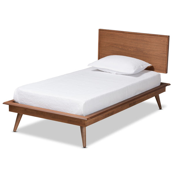 Baxton Studio Baxton Studio Karine Twin Platform Bed - Mid-Century Modern Walnut Finish, No Box Spring Needed! MG0004-Ash Walnut-Twin