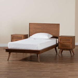 Baxton Studio Baxton Studio Mid-Century Modern Walnut Brown Wood and Rattan Bedroom Set for Stylish Sleep Spaces Melora Twin 3-Piece MG0004-Ash Walnut-Twin 3PC Bedroom Set