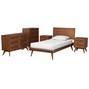 Baxton Studio Baxton Studio Mid-Century Modern Bedroom Set with Walnut Finish, Rattan Accents & Ample Storage Melora Twin 5-Piece MG0004-Ash Walnut-Twin 5PC Bedroom Set