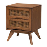 Baxton Studio Melora Mid-Century Modern Walnut Brown Finished Wood and Rattan Twin Size 5-Piece Bedroom Set