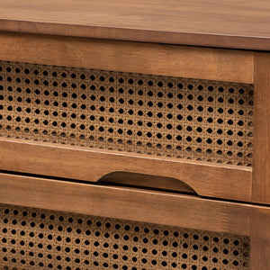 Baxton Studio Baxton Studio Mid-Century Modern Bedroom Set with Walnut Finish, Rattan Accents & Ample Storage Melora Twin 5-Piece MG0004-Ash Walnut-Twin 5PC Bedroom Set
