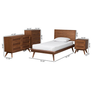 Baxton Studio Baxton Studio Mid-Century Modern Walnut Brown Wood and Rattan Bedroom Set for Stylish Sleep Spaces Melora Twin MG0004-Ash Walnut-Twin 4PC Bedroom Set