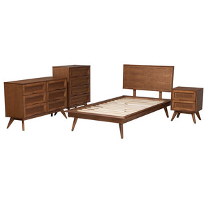 Baxton Studio Baxton Studio Mid-Century Modern Walnut Brown Wood and Rattan Bedroom Set for Stylish Sleep Spaces Melora Twin MG0004-Ash Walnut-Twin 4PC Bedroom Set