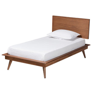 Baxton Studio Baxton Studio Mid-Century Modern Walnut Brown Wood and Rattan Bedroom Set for Stylish Sleep Spaces Melora Twin MG0004-Ash Walnut-Twin 4PC Bedroom Set