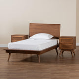 Baxton Studio Melora Mid-Century Modern Walnut Brown Finished Wood and Rattan Twin Size 3-Piece Bedroom Set