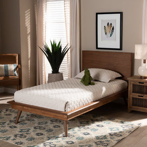 Baxton Studio Baxton Studio Karine Twin Platform Bed - Mid-Century Modern Walnut Finish, No Box Spring Needed! MG0004-Ash Walnut-Twin