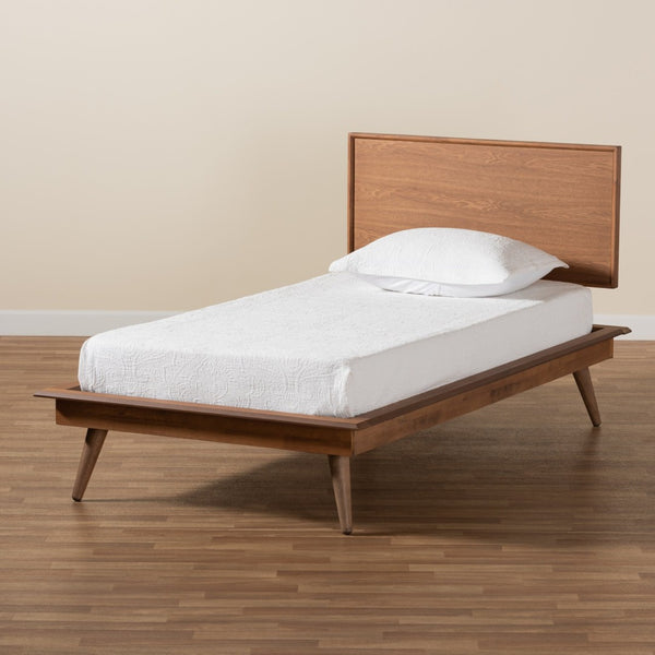 Baxton Studio Baxton Studio Karine Twin Platform Bed - Mid-Century Modern Walnut Finish, No Box Spring Needed! MG0004-Ash Walnut-Twin