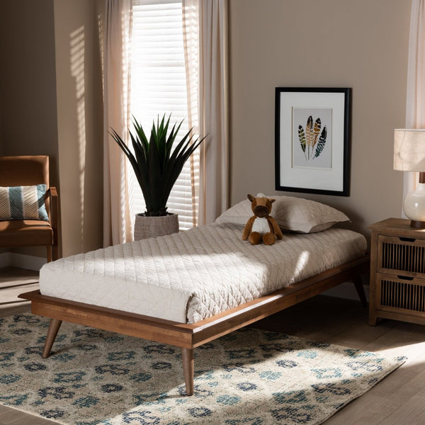 Baxton Studio Baxton Studio Karine Twin Platform Bed Frame - Mid-Century Modern Walnut Wood, Stylish & Compact Design MG0004-Ash Walnut-Twin-Frame