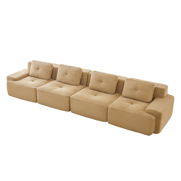 English Elm 153" Modern Modular Sectional Sofa - Cozy Corduroy 4-Seater Couch With Tufted Design & No Assembly W714S01471