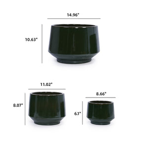 English Elm Set Of 3 Ceramic Flowerpots – Elegant Antique Green Planters For Indoor & Outdoor Decor Spaces W3273P321498-GIGA