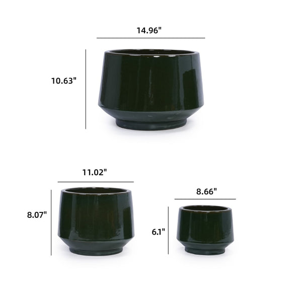 English Elm Set Of 3 Ceramic Flowerpots – Elegant Antique Green Planters For Indoor & Outdoor Decor Spaces W3273P321498-GIGA