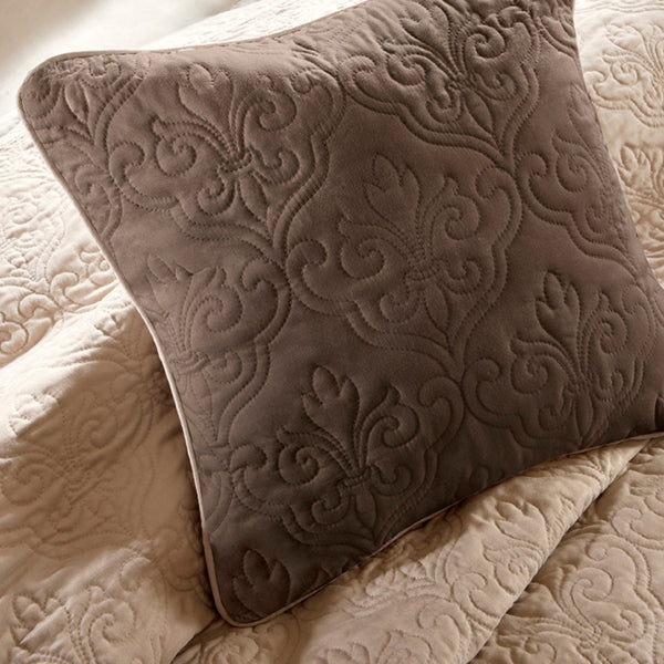 English Elm 7 Piece Attingham Reversible Quilt Set Beige Chocolate Taupe Full/Queen with Euro Shams & Pillows Cozy Elegant Design B03597430