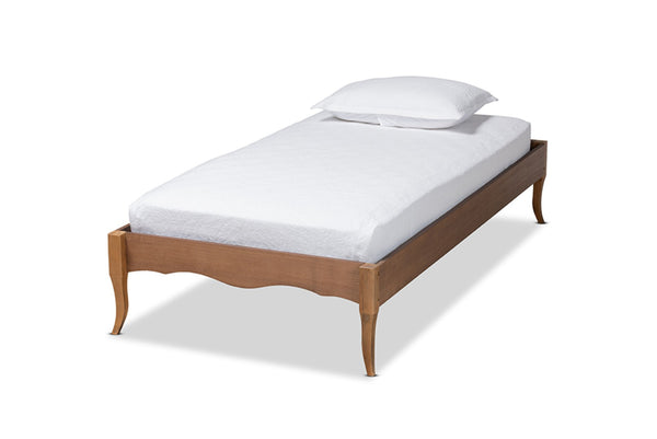 Baxton Studio Baxton Marieke Vintage French Twin Platform Bed Frame - Ash Walnut Wood, No Box Spring Needed! MG97132-Ash Walnut-Twin-Frame