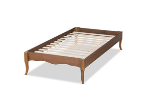 Baxton Studio Baxton Marieke Vintage French Twin Platform Bed Frame - Ash Walnut Wood, No Box Spring Needed! MG97132-Ash Walnut-Twin-Frame
