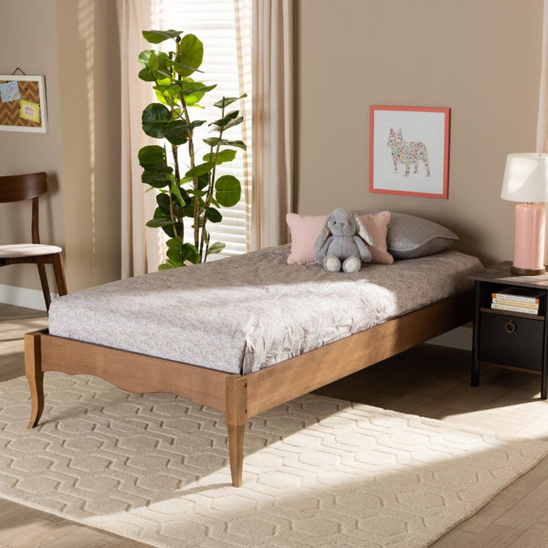 Baxton Studio Baxton Marieke Vintage French Twin Platform Bed Frame - Ash Walnut Wood, No Box Spring Needed! MG97132-Ash Walnut-Twin-Frame