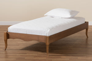 Baxton Studio Baxton Marieke Vintage French Twin Platform Bed Frame - Ash Walnut Wood, No Box Spring Needed! MG97132-Ash Walnut-Twin-Frame