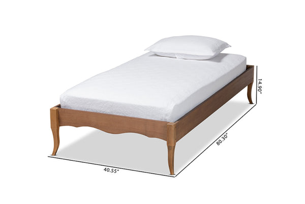 Baxton Studio Baxton Marieke Vintage French Twin Platform Bed Frame - Ash Walnut Wood, No Box Spring Needed! MG97132-Ash Walnut-Twin-Frame