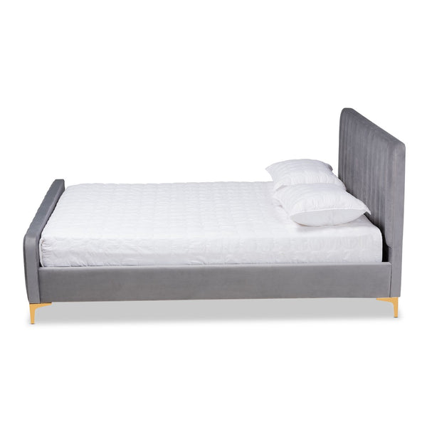 Baxton Studio Baxton Studio Nami Luxe Velvet Upholstered Queen Platform Bed with Gold Metal Legs for Glam Decor Grey CF0374-Light Grey-Queen