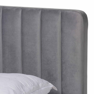 Baxton Studio Baxton Studio Nami Luxe Velvet Upholstered Queen Platform Bed with Gold Metal Legs for Glam Decor Grey CF0374-Light Grey-Queen