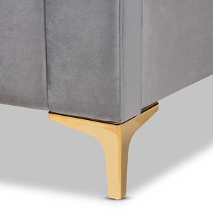 Baxton Studio Baxton Studio Nami Luxe Velvet Upholstered Queen Platform Bed with Gold Metal Legs for Glam Decor Grey CF0374-Light Grey-Queen